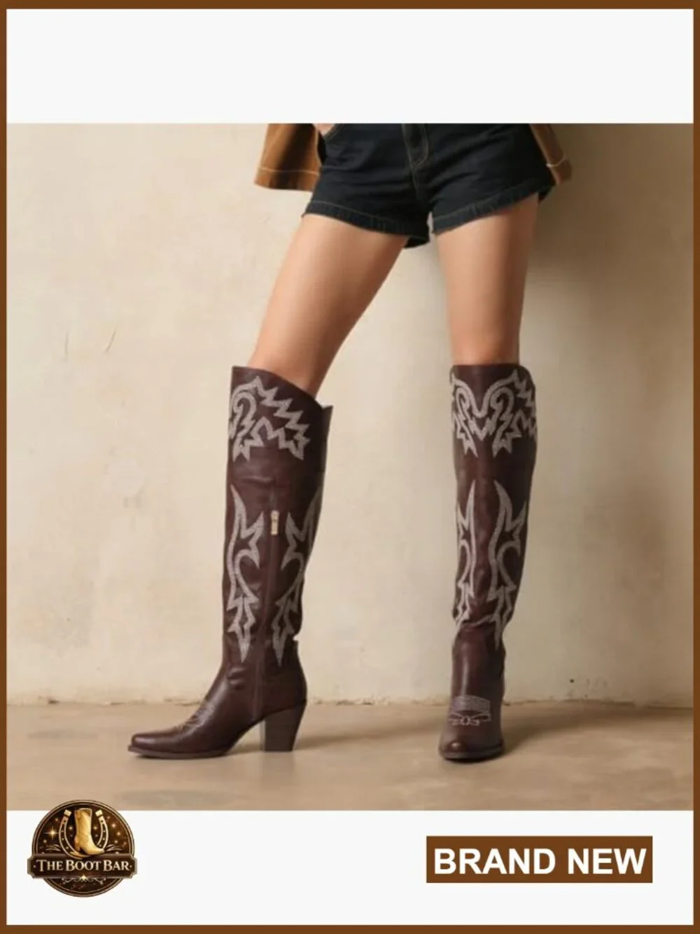 Pointed Toe Over The Knee Boots Chunky Heel Embroidered Western Cowgirl